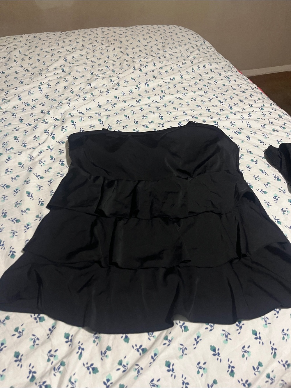 Strapless Black Ruffle Tiered Dress